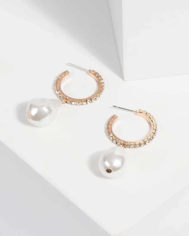Organic Pearl Pave Hoop Earrings sold by Collete Hayman