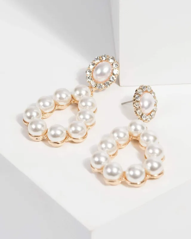 Pearl Halo Pave Pave Drop Earrings sold by Collete Hayman