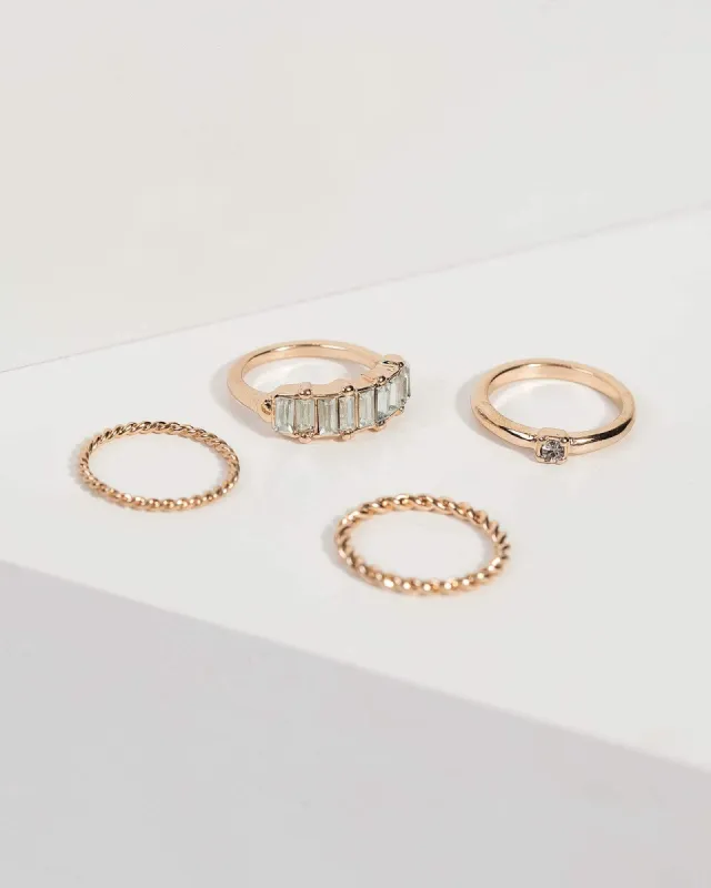 Gold Square Crystal Ring Set sold by Collete Hayman