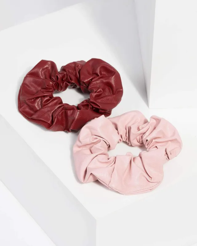 Pink and Burgundy Faux Leather Scrunchies sold by Collete Hayman