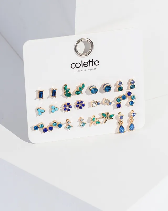 Blue Mixed Crystal Stud Pack Earrings sold by Collete Hayman