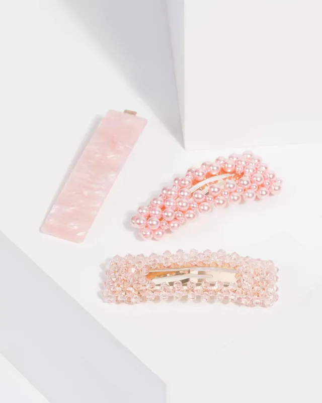 Pink Beaded Acrylic Hair Clips sold by Collete Hayman