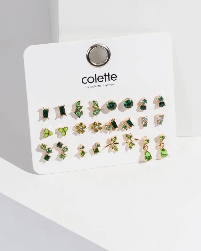 Green Mixed Crystal Stud Pack Earrings sold by Collete Hayman