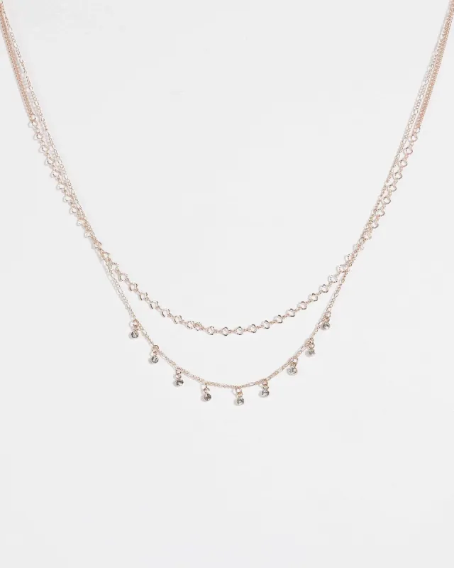 Rose Gold Double Row Crystal Necklace sold by Collete Hayman