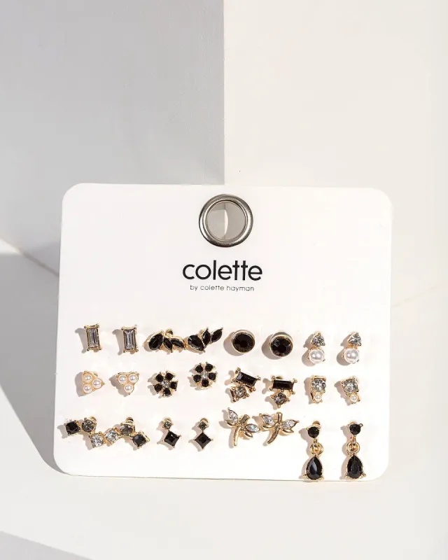 Black Mixed Crystal Stud Pack Earrings made by Collete Hayman