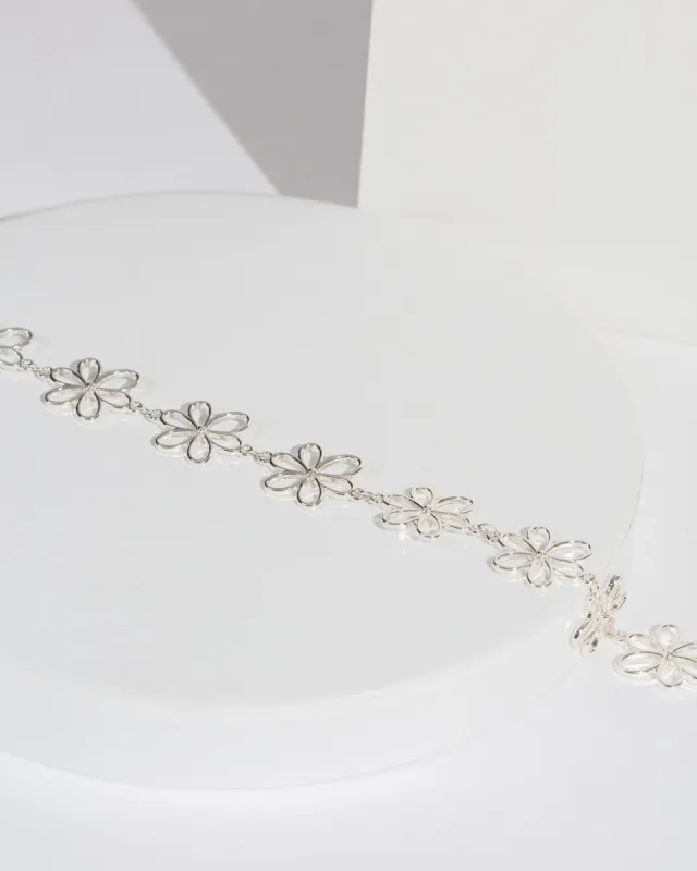 Silver Flower Chain Choker Necklace sold by Collete Hayman