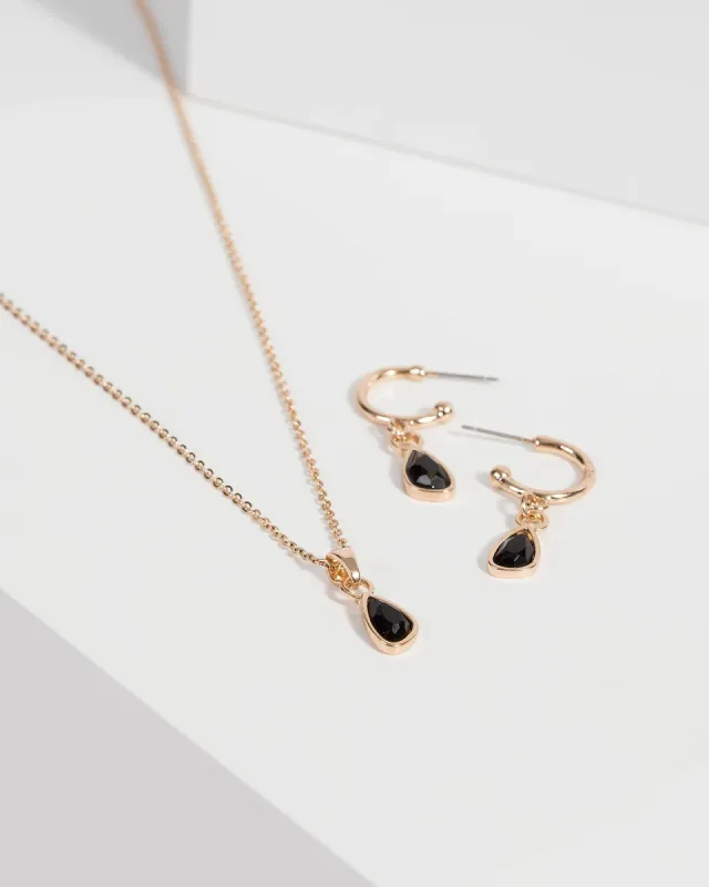 Black Pendant Matching Necklace and Earring Set sold by Collete Hayman