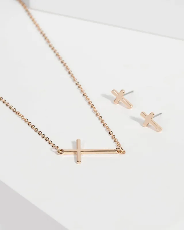 Gold Cross Matching Necklace and Earring Set sold by Collete Hayman