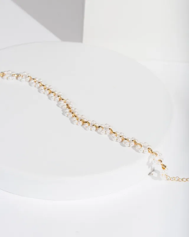 Gold Pearl Flower Choker Necklace sold by Collete Hayman