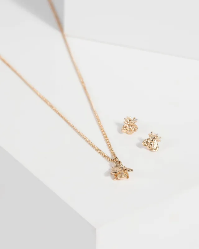 Gold Bee Matching Necklace and Earring Set sold by Collete Hayman