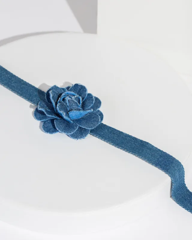 Blue Denim Flower Choker Necklace sold by Collete Hayman