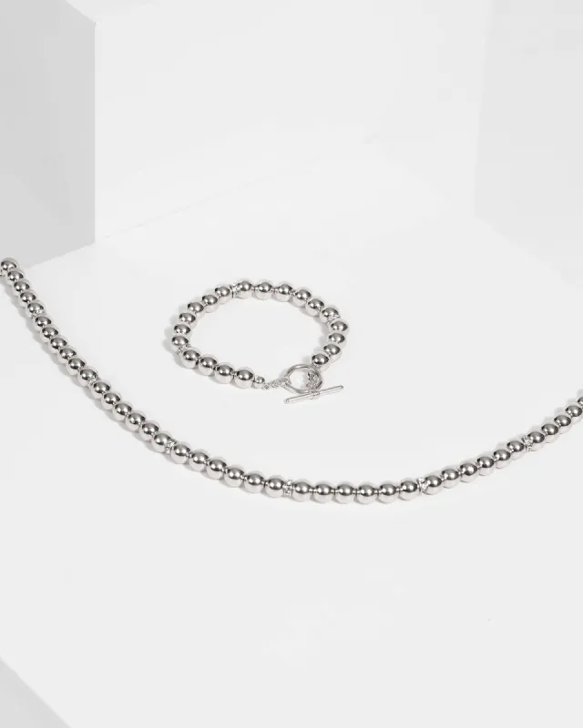 Silver Beaded Necklace and Bracelet Set sold by Collete Hayman