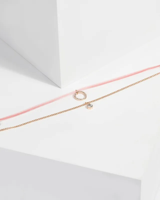 Pink Velvet Crystal Pave Circle Choker sold by Collete Hayman