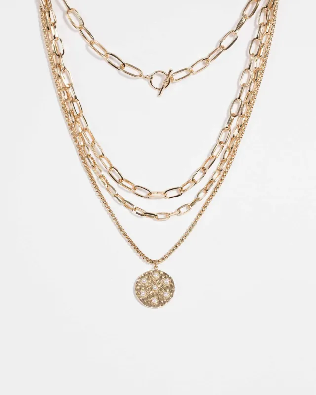 Gold Pearl Layered Disc Necklace sold by Collete Hayman