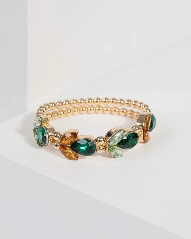 Green Crystal and Bead Stretch Bracelet sold by Collete Hayman