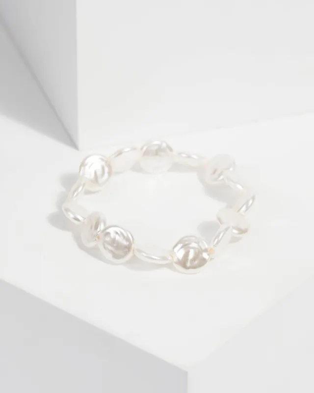 White Organic Pearl Stretch Bracelet sold by Collete Hayman