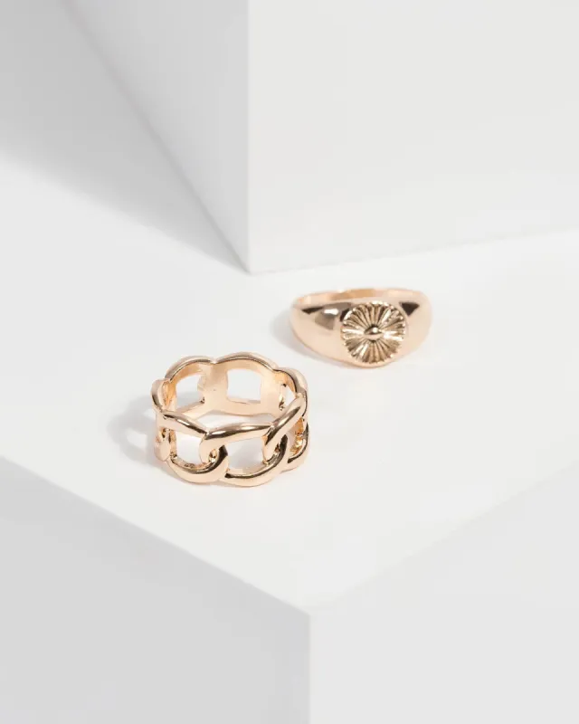 Gold Signet and Chain Ring Set sold by Collete Hayman