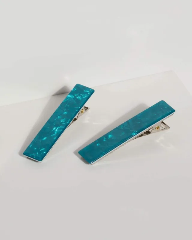 Blue Acrylic Hair Slides made by Collete Hayman