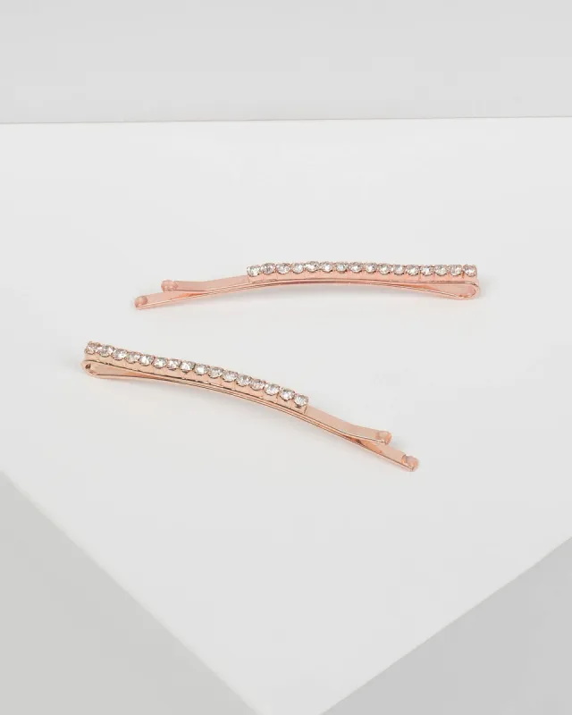 Rose Gold Fine Diamante Hair Pin Set sold by Collete Hayman