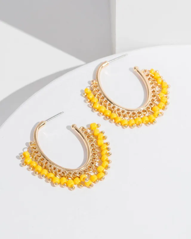 Yellow Beaded Fringe Hoop Earrings sold by Collete Hayman