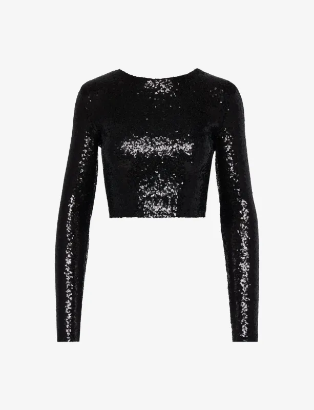 Sequin Long Sleeve Crewneck Crop Top made by Commando