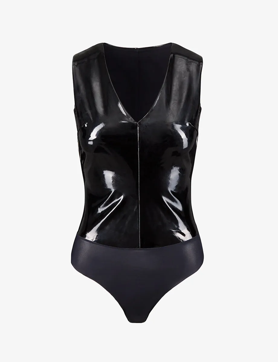 Faux Patent Leather V-Neck Bodysuit sold by Commando
