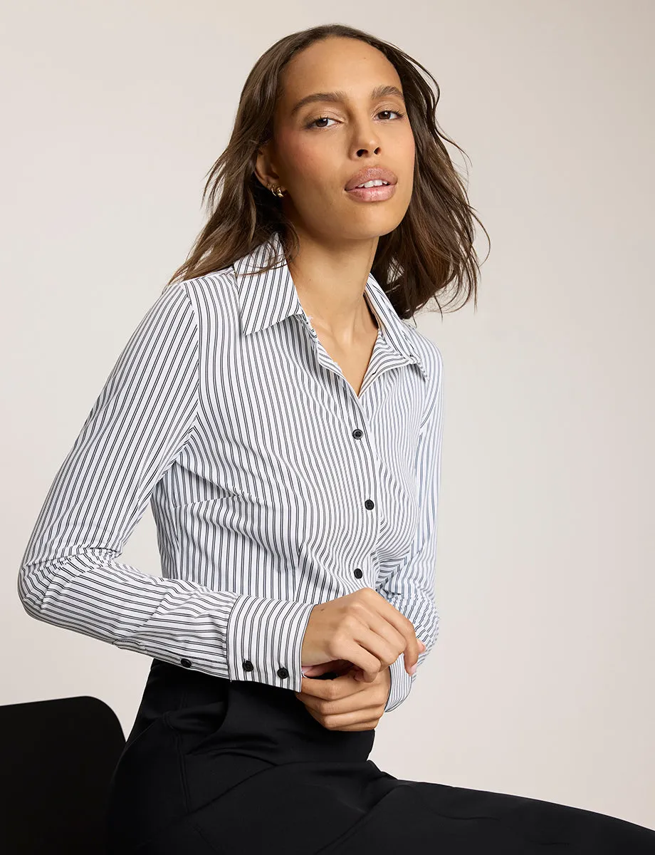 Yarn Dyed Stripes Button Down Long Sleeve Bodysuit sold by Commando product image thumbnail 2