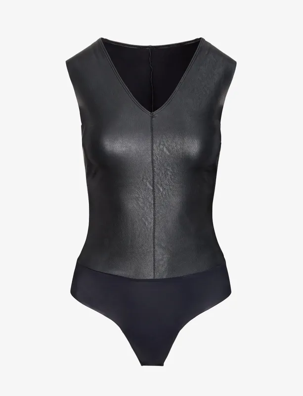 Faux Leather V-Neck Bodysuit sold by Commando