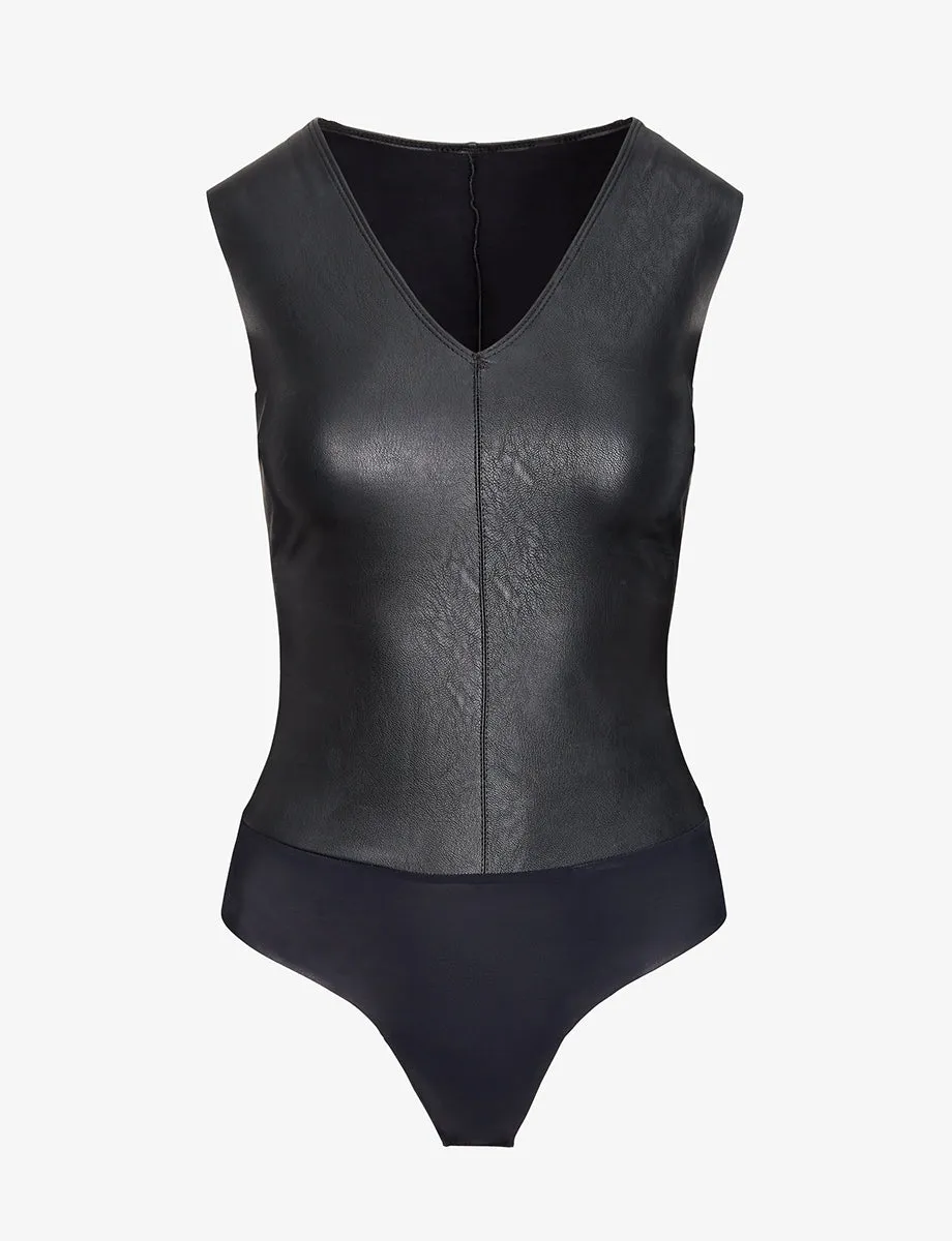 Faux Leather V-Neck Bodysuit sold by Commando