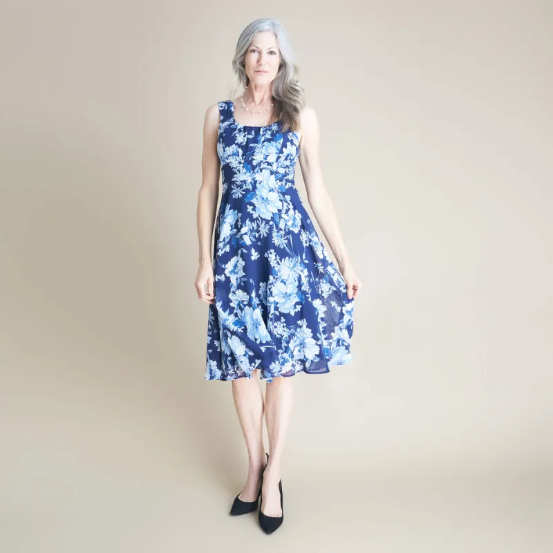 Carly Navy Floral Chiffon Dress sold by connected apparel