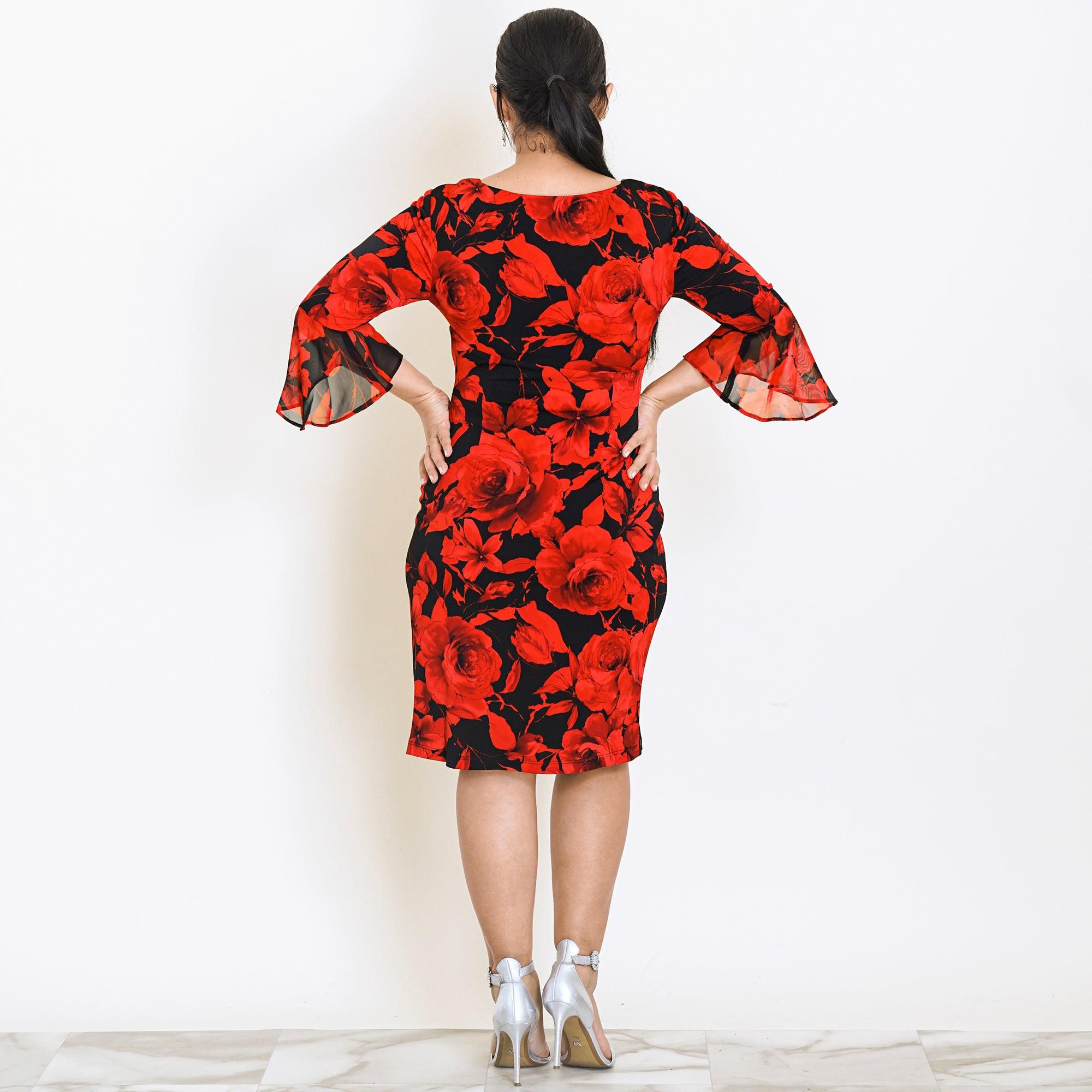 Lisa 2.0 Red Floral Faux Wrap Dress sold by connected apparel product image thumbnail 5