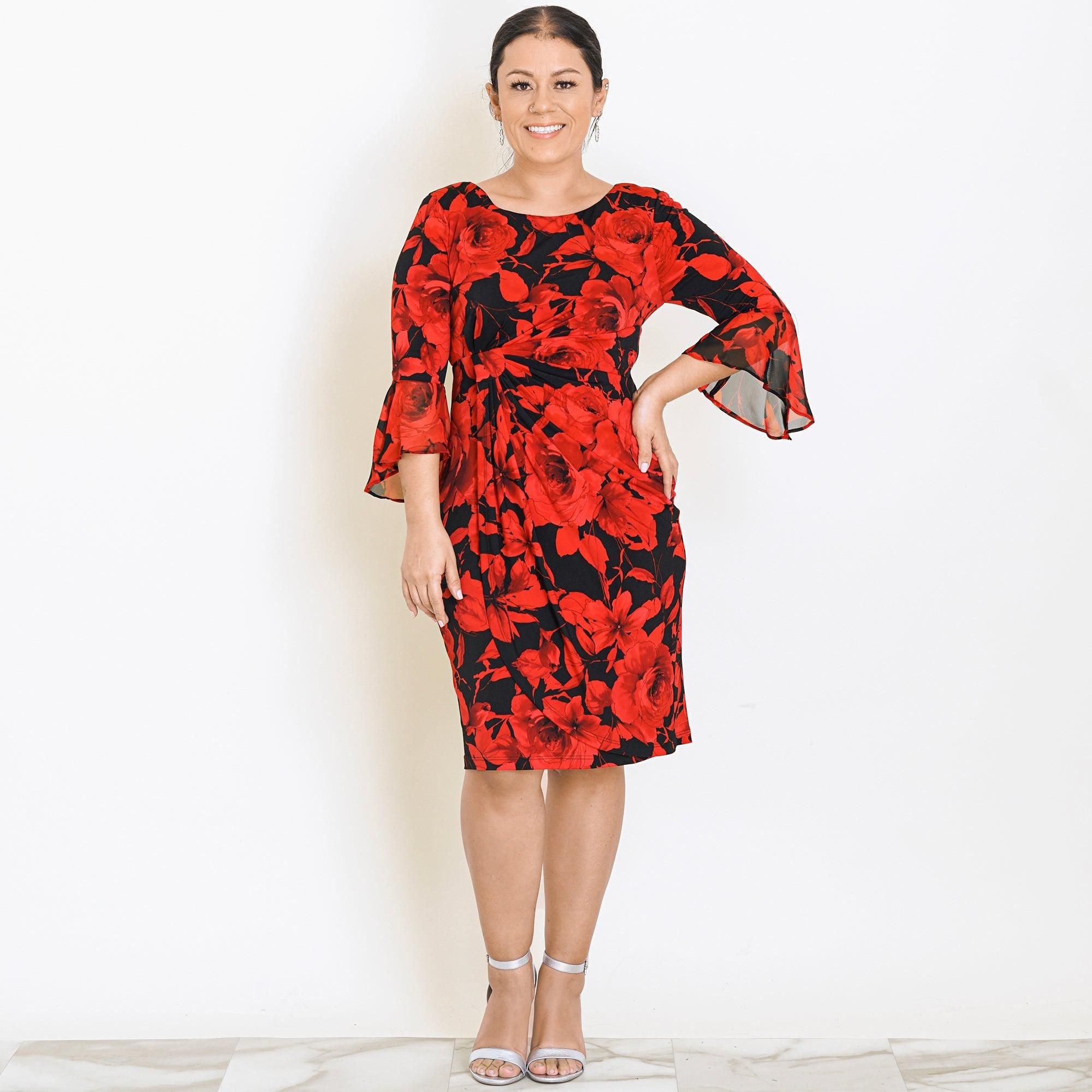 Lisa 2.0 Red Floral Faux Wrap Dress sold by connected apparel product image thumbnail 4