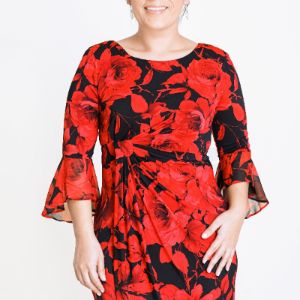 Lisa 2.0 Red Floral Faux Wrap Dress sold by connected apparel