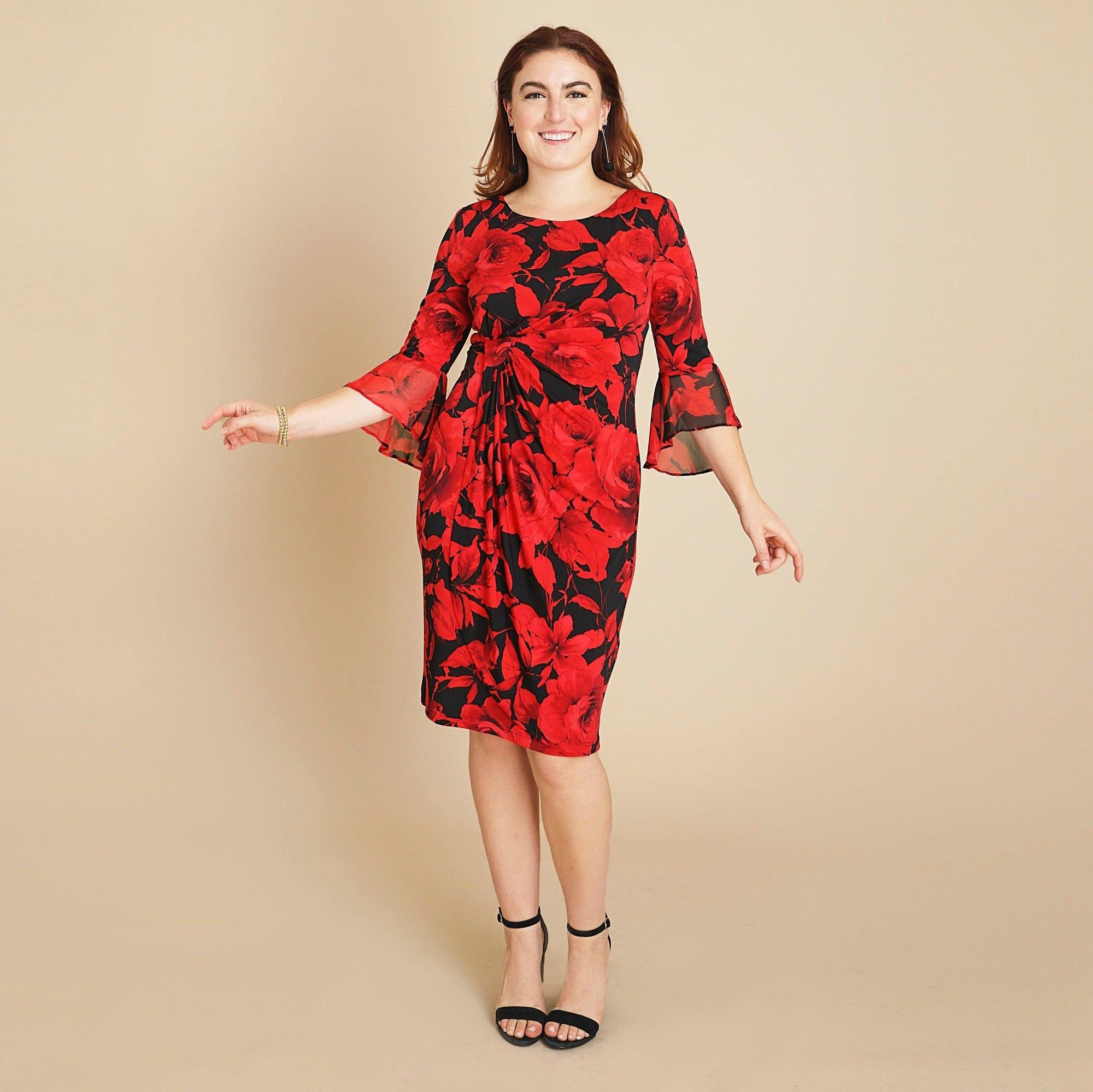 Lisa 2.0 Red Floral Faux Wrap Dress sold by connected apparel