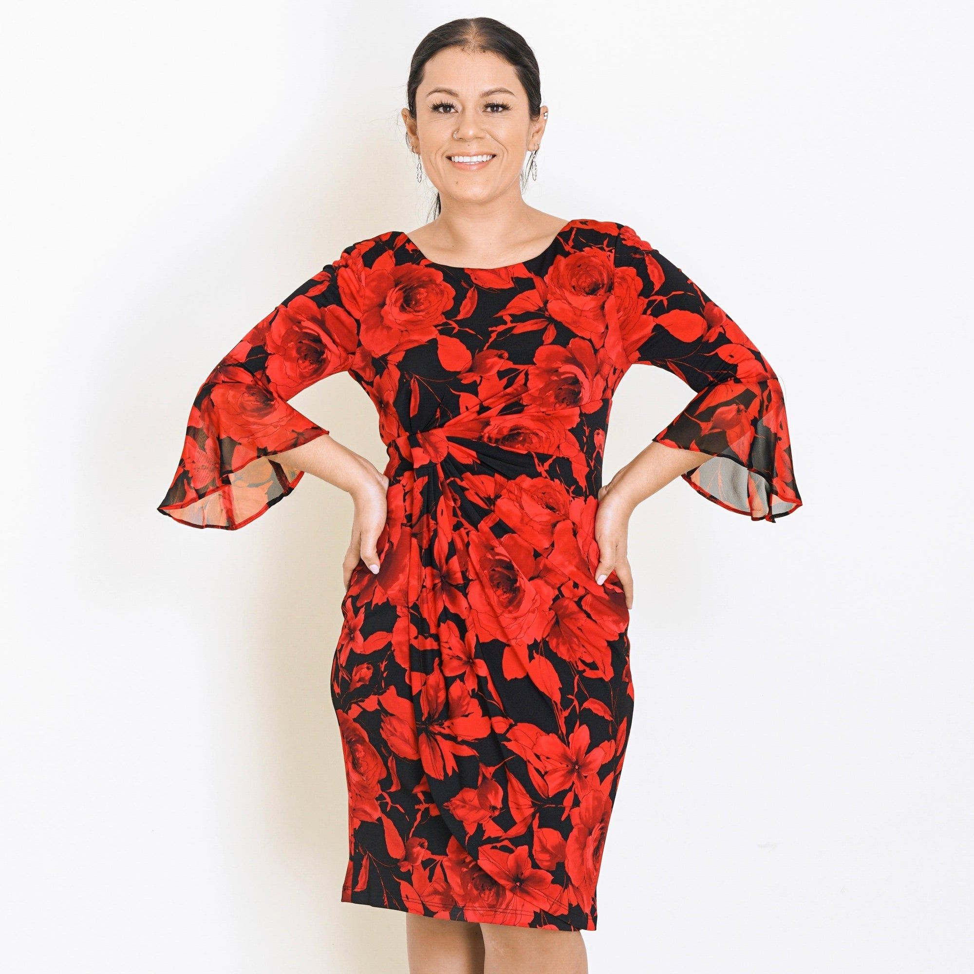 Lisa 2.0 Red Floral Faux Wrap Dress sold by connected apparel product image thumbnail 2