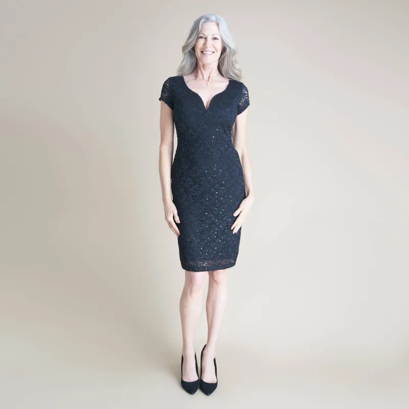 Gracie Black Sequin Lace Dress made by connected apparel