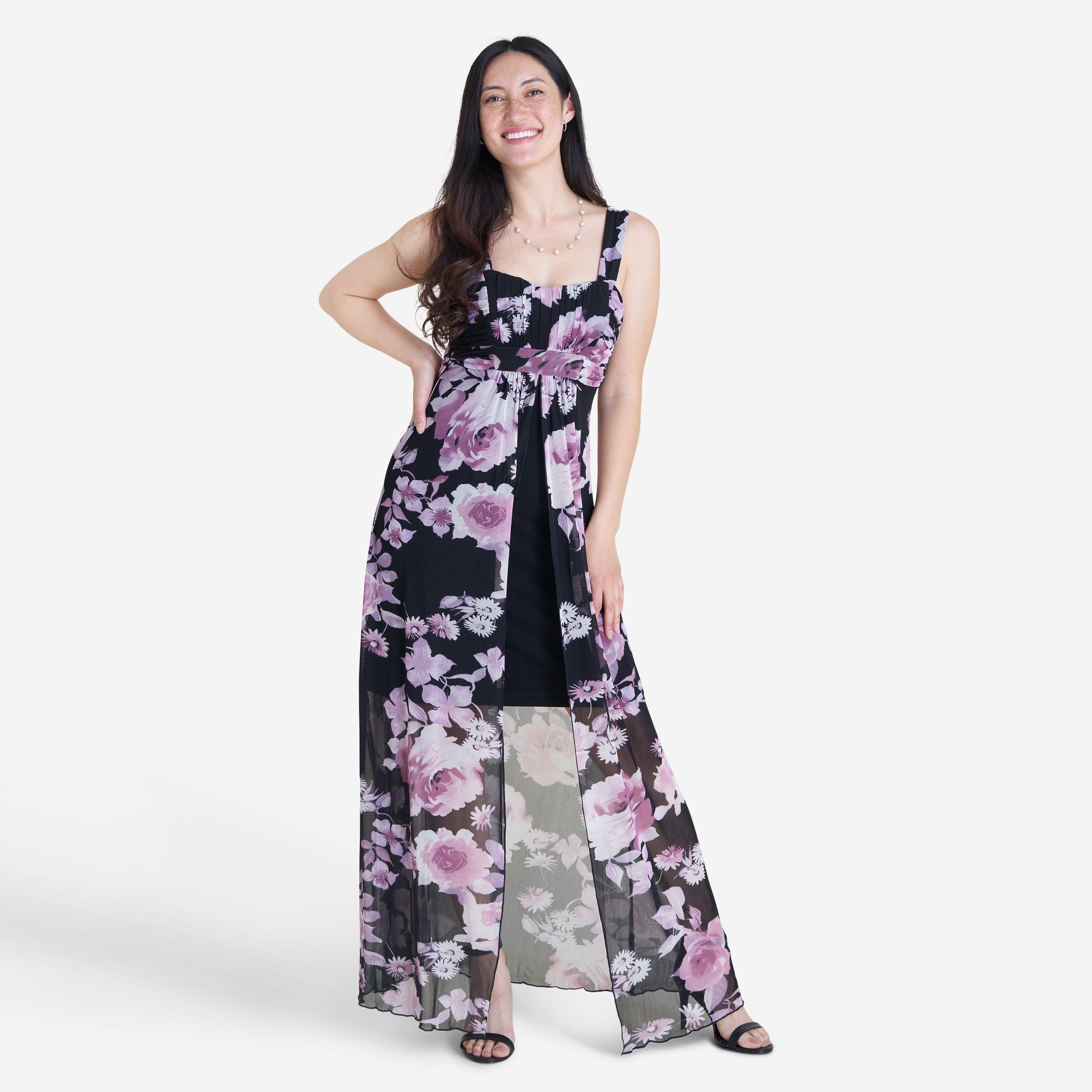 Marilyn Dusty Mauve Floral Mesh Maxi Dress sold by connected apparel product image thumbnail 4