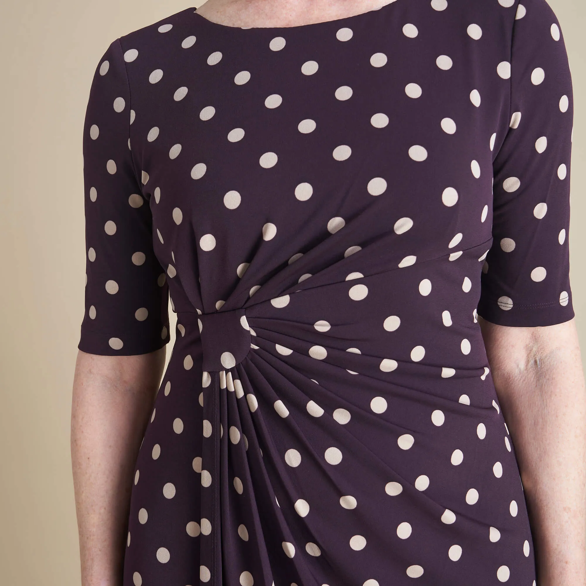 Lisa Aubergine Polka Dot Faux Wrap Dress sold by connected apparel product image thumbnail 2