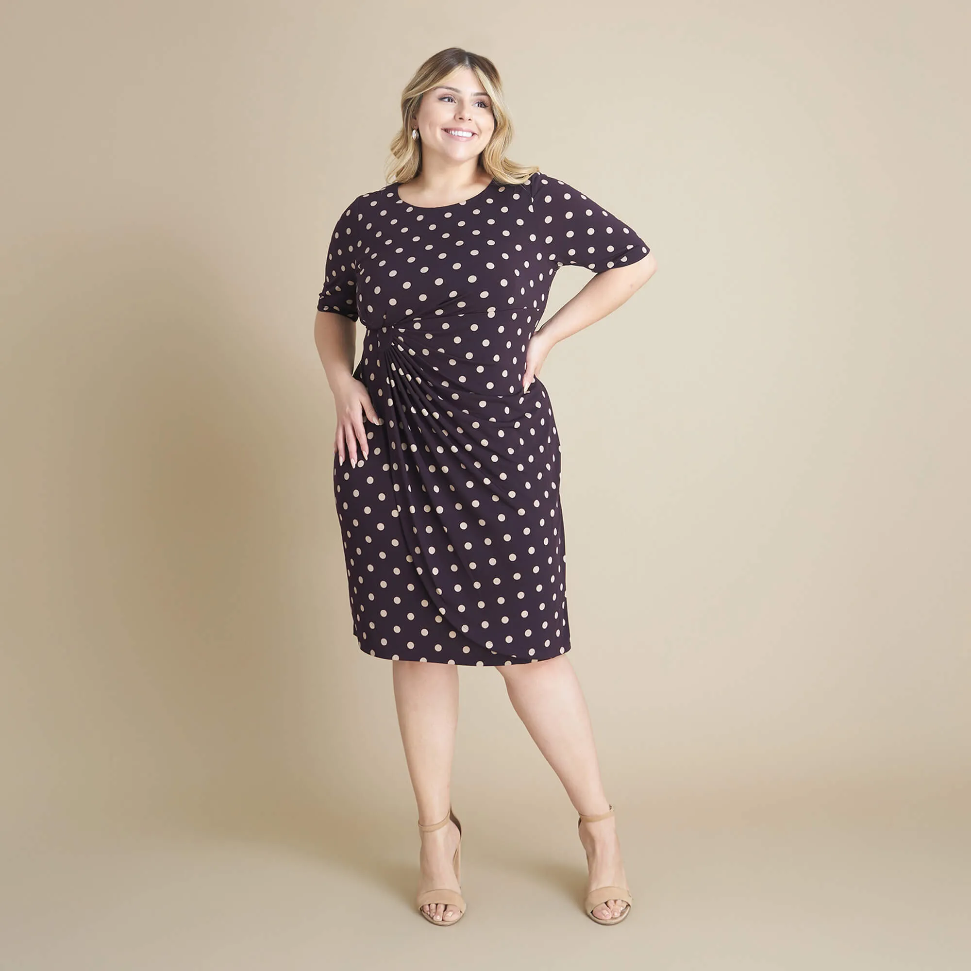 Lisa Aubergine Polka Dot Faux Wrap Dress sold by connected apparel product image thumbnail 4