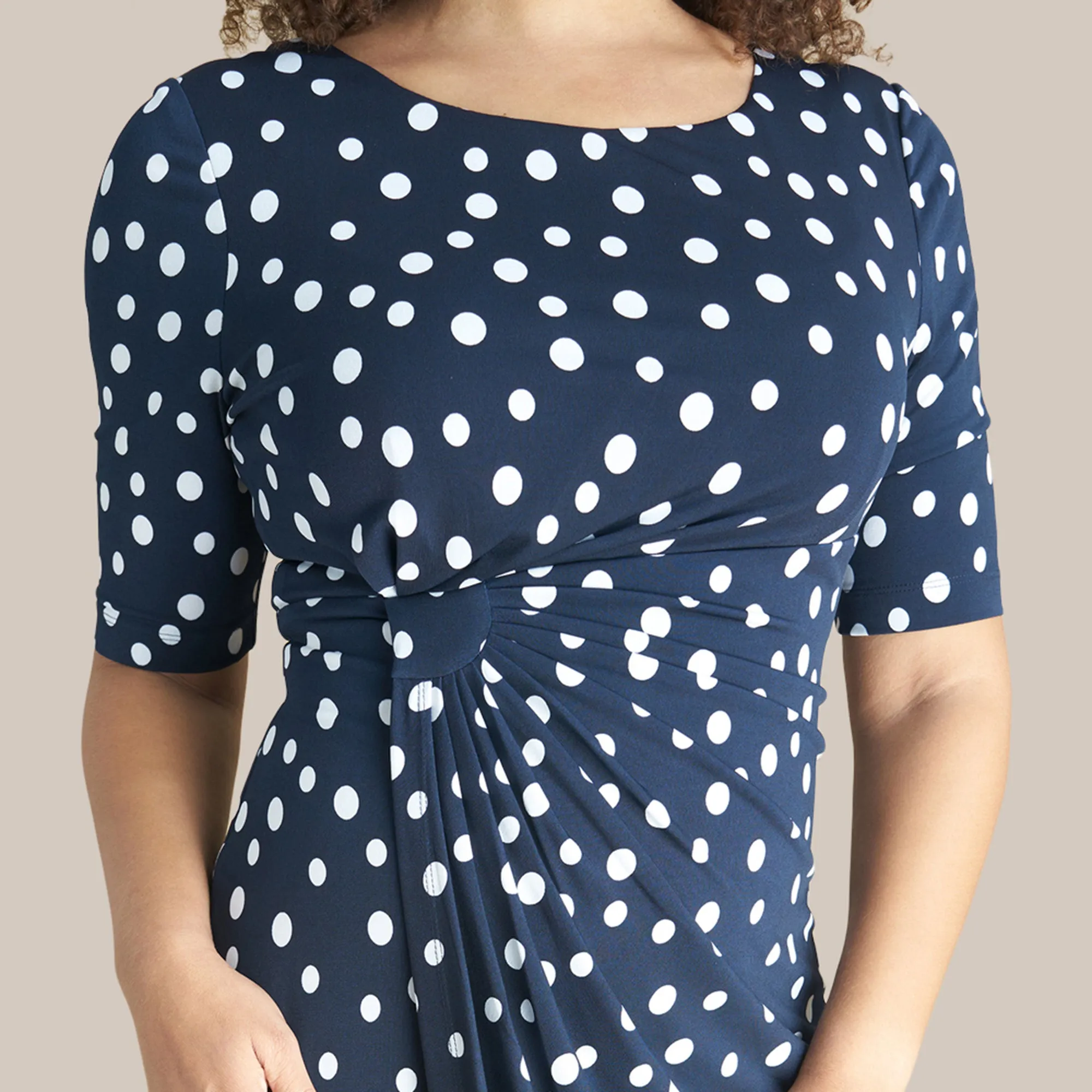 Lisa Navy Polka Dot Faux Wrap Dress sold by connected apparel product image thumbnail 2