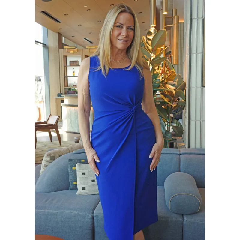 Selena Cobalt Sleeveless Knot Dress sold by connected apparel