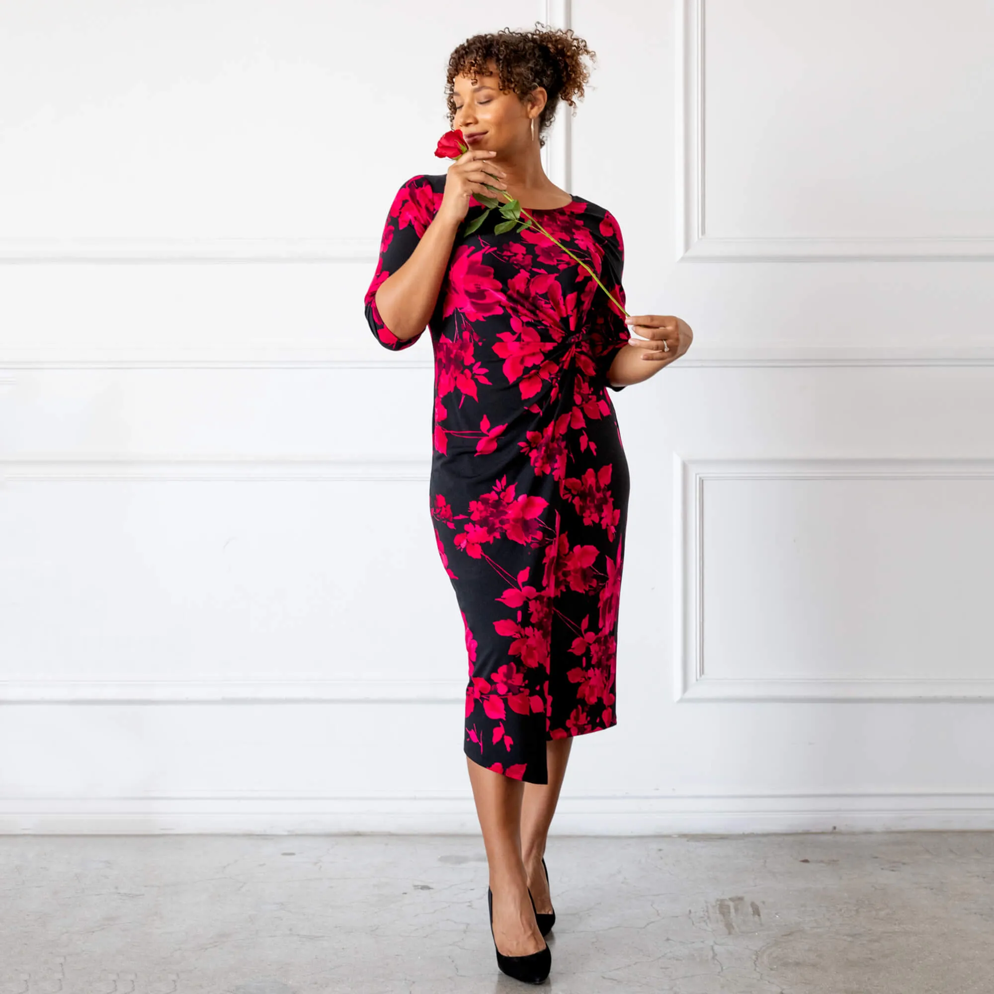 Selena Berry Floral Knot Dress sold by connected apparel