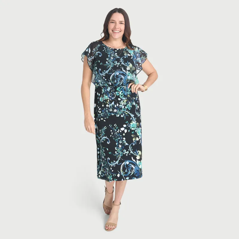 Daphne Seafoam Abstract Chiffon Popover Dress made by connected apparel