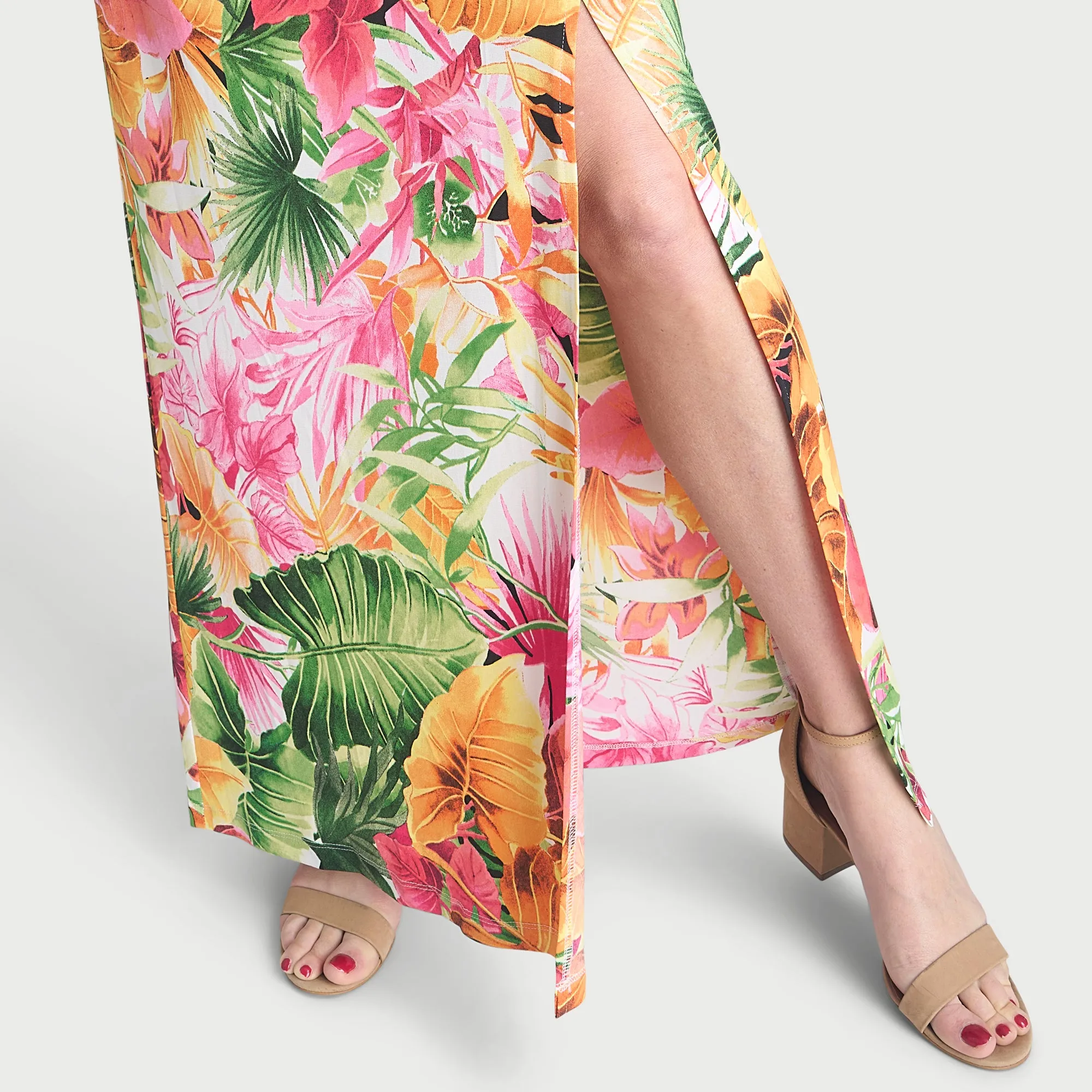Mila Orange Tropical Print Side-Slit Dress sold by connected apparel product image thumbnail 4