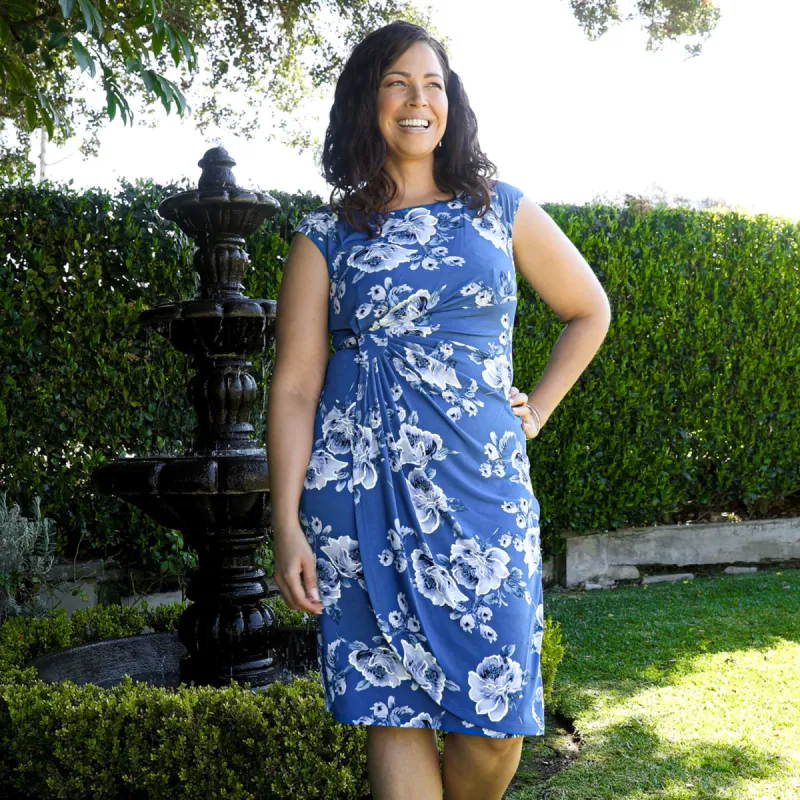 Lisa Denim Floral Faux Wrap Dress sold by connected apparel