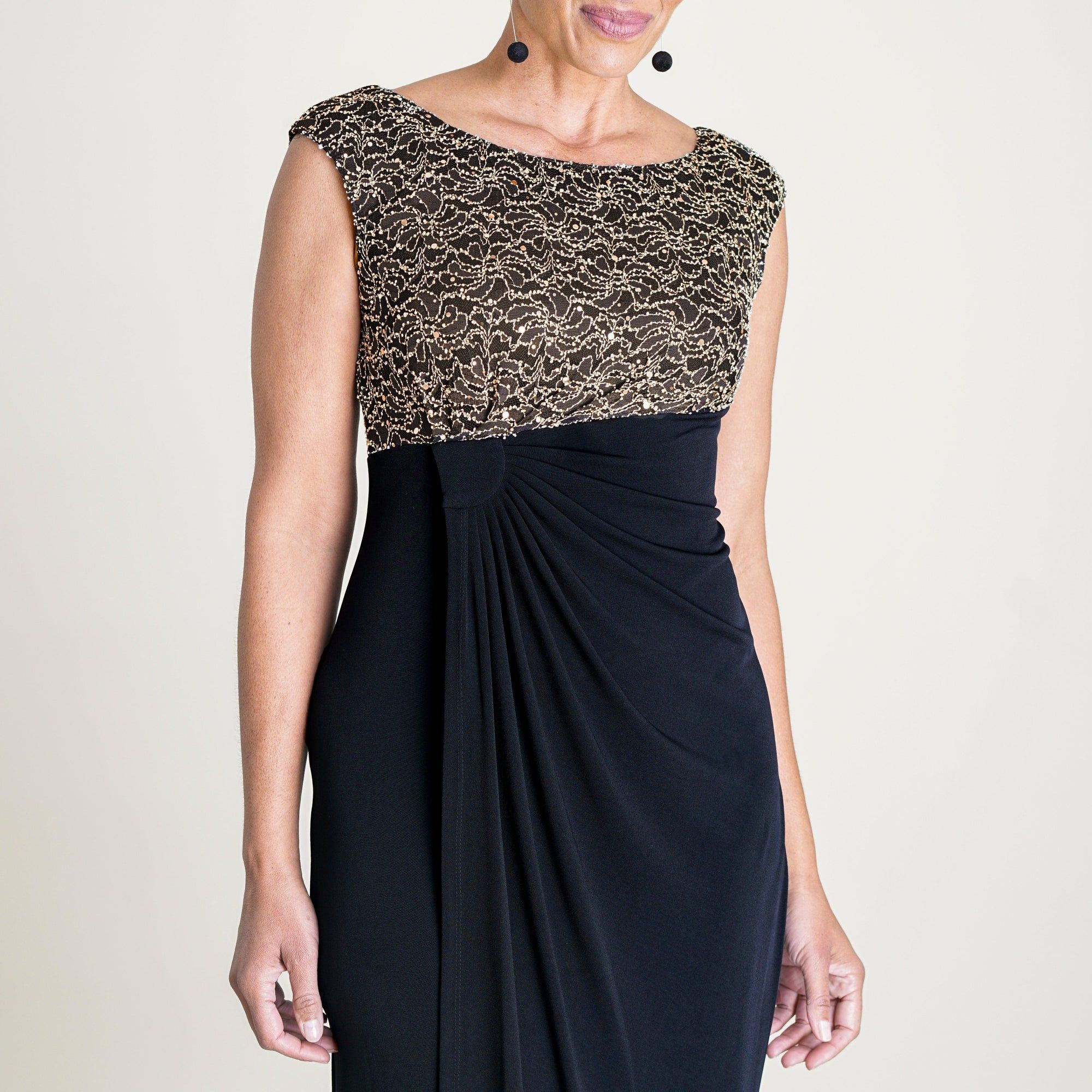 Lisa Two-Tone Gold Sequin Lace Floor Length Dress sold by connected apparel product image thumbnail 4