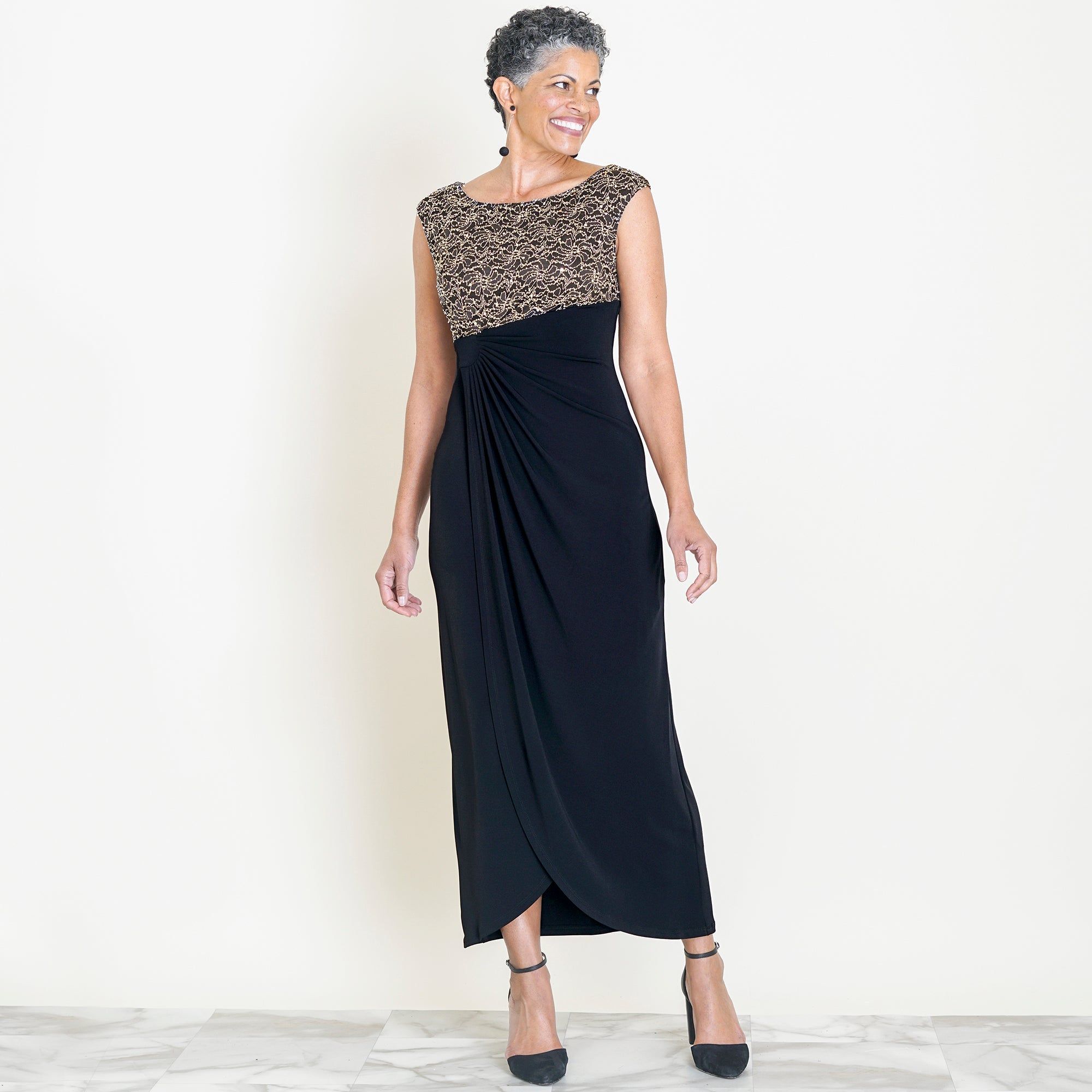 Lisa Two-Tone Gold Sequin Lace Floor Length Dress sold by connected apparel product image thumbnail 2