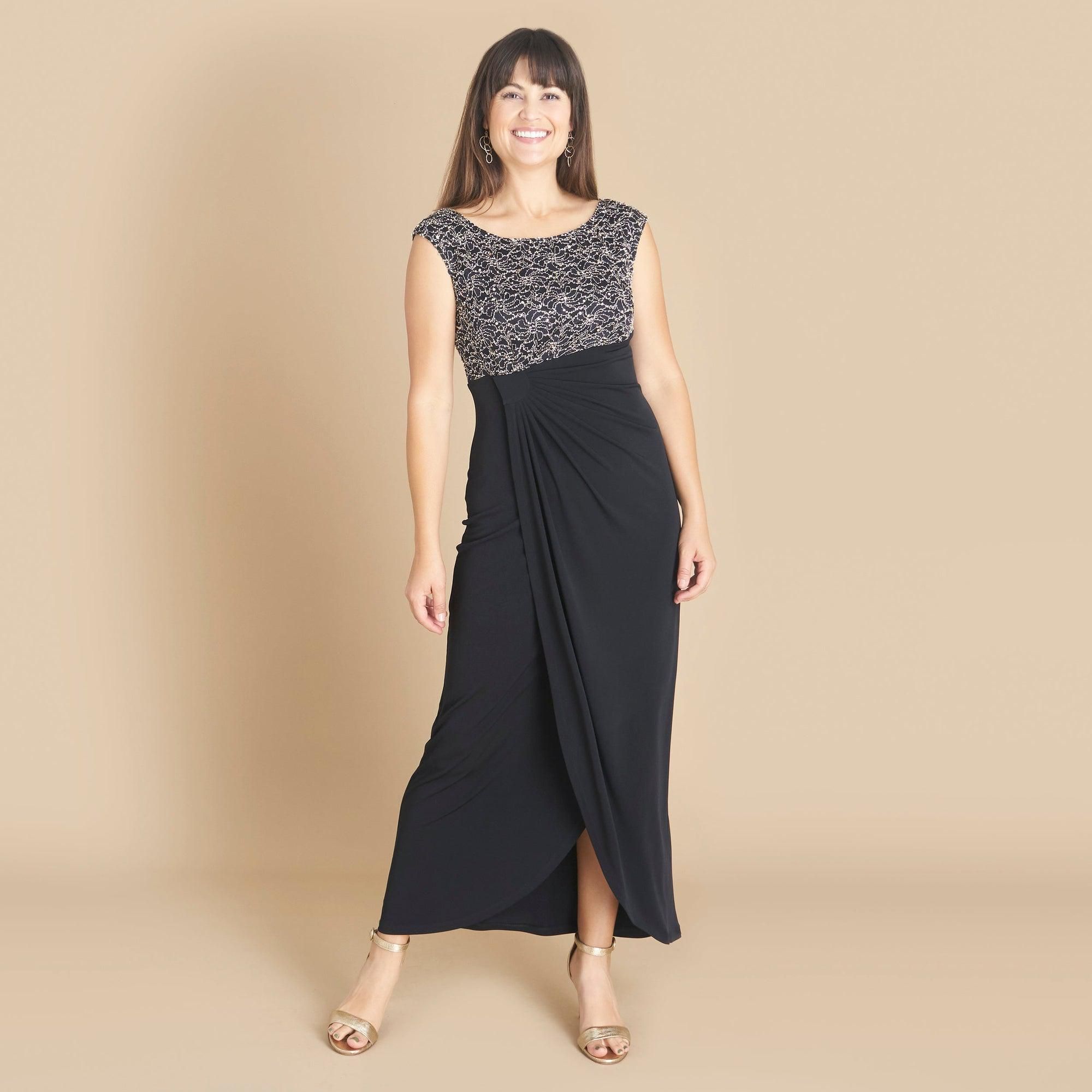 Lisa Two-Tone Gold Sequin Lace Floor Length Dress sold by connected apparel