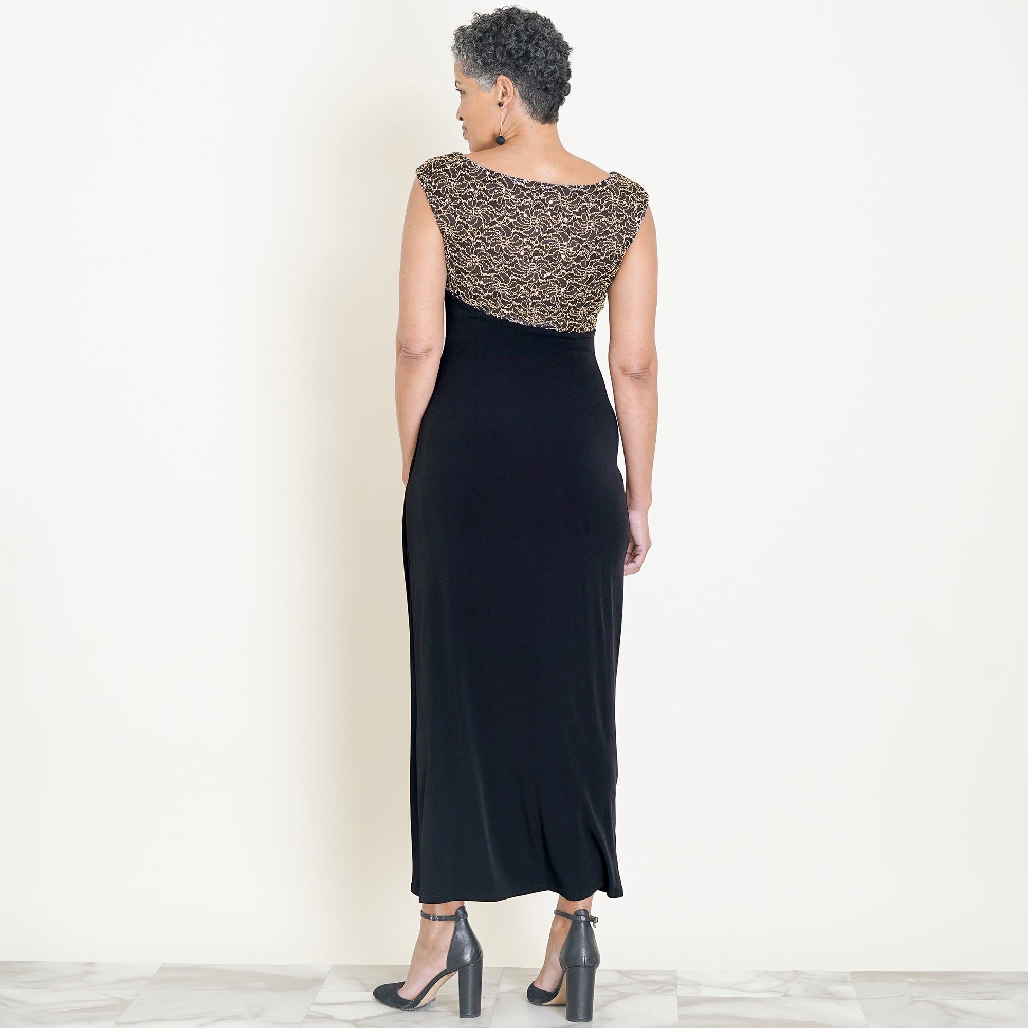 Lisa Two-Tone Gold Sequin Lace Floor Length Dress sold by connected apparel product image thumbnail 3