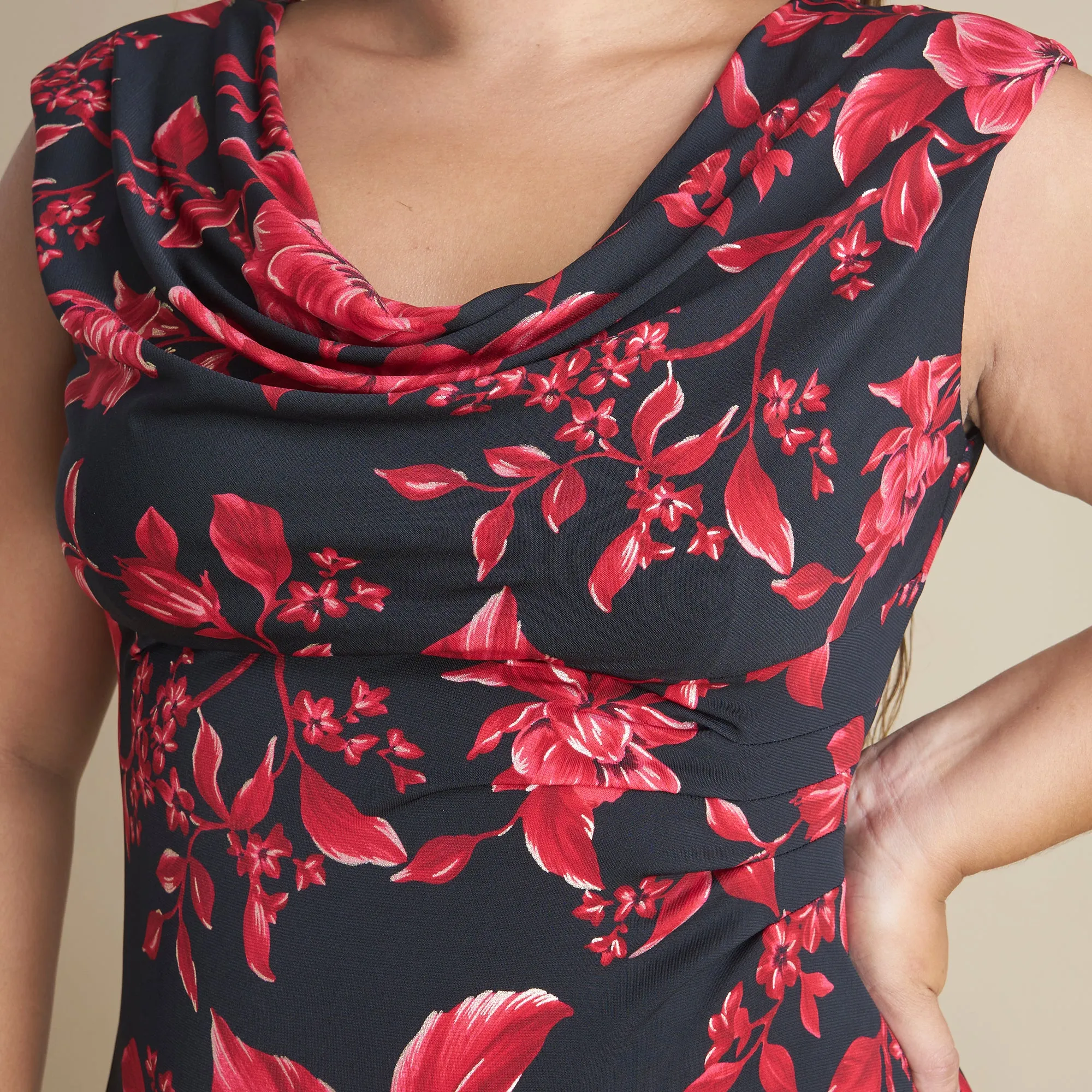 Tonya Red Floral Cowl Neck Midi Dress sold by connected apparel product image thumbnail 5